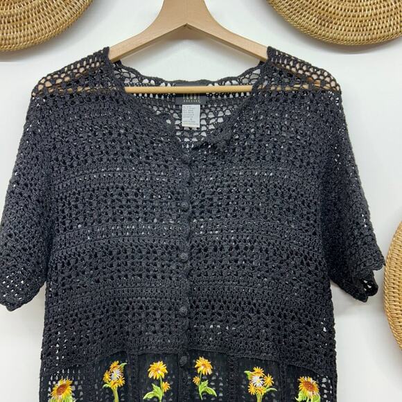 Vintage Y2K 2000s 90s Teddi Crochet Knit Short Sleeve Cardigan Sweater Tee 6 - Picture 4 of 7